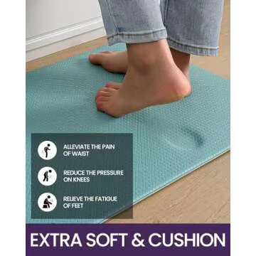 DEXI Kitchen Mats for Floor Cushioned Anti Fatigue, Set of 2, 17x29+17x59, Waterproof Stain Resistant Standing Mat, Supportive Memory Foam Rugs for Front Sink Office Laundry, Turquoise