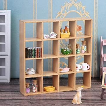 1:12 Dollhouse Wooden Storage Rack - 16 Grid Shelves