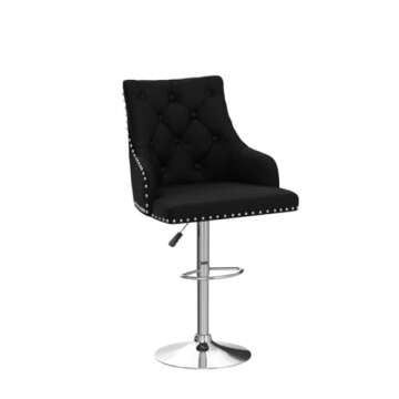 Velvet Adjustable Bar Stool Set of 2 with Tufted Backrest