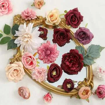 77pcs Artificial Burgundy Pink Flowers Set