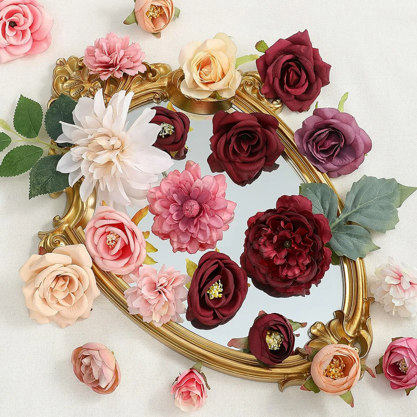 77pcs Artificial Burgundy Pink Flowers Set