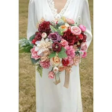 77pcs Artificial Burgundy Pink Flowers Set