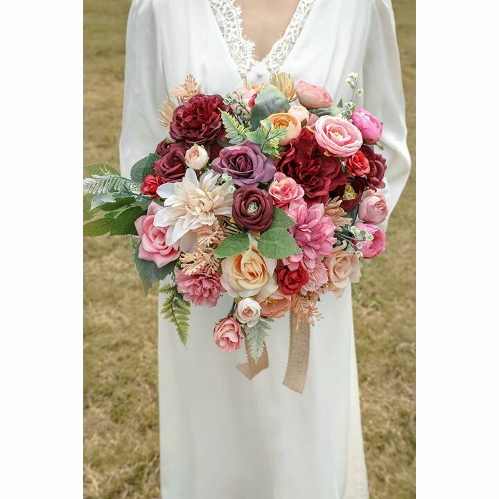 77pcs Artificial Burgundy Pink Flowers Set