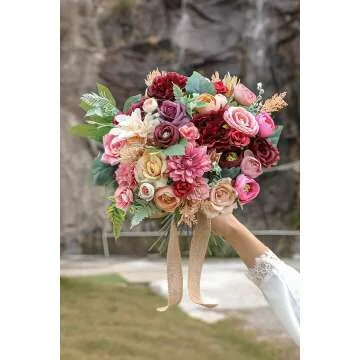 77pcs Artificial Burgundy Pink Flowers Set