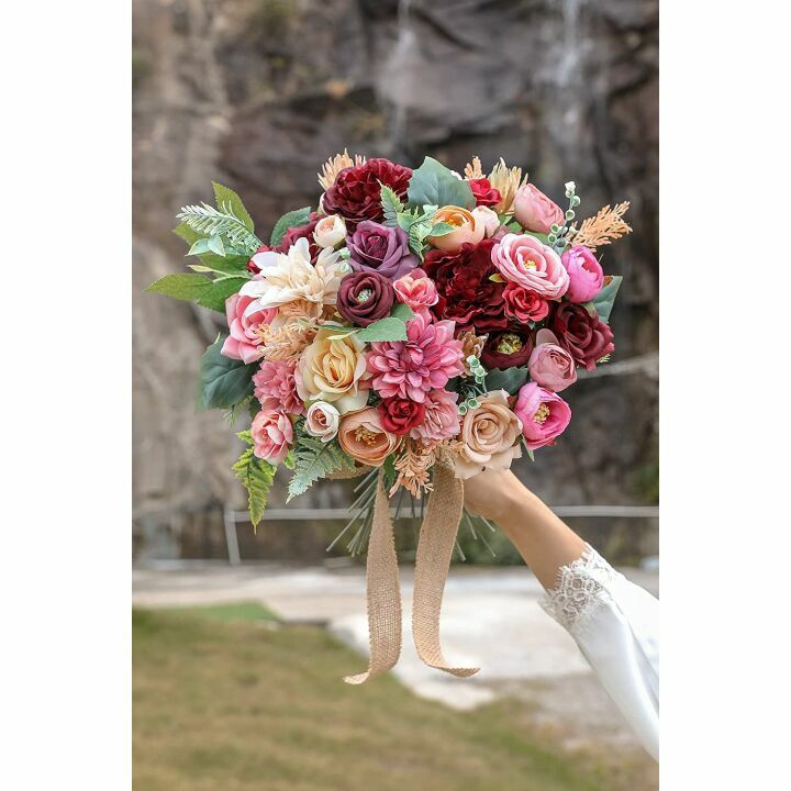 77pcs Artificial Burgundy Pink Flowers Set