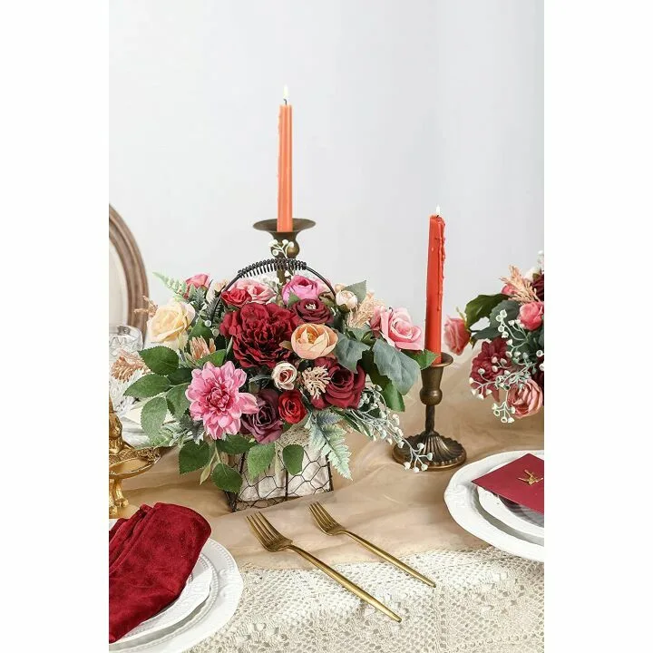 77pcs Artificial Burgundy Pink Flowers Set