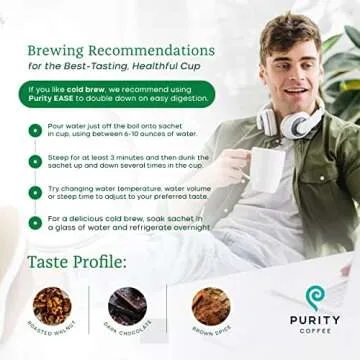 Purity Coffee EASE Dark Roast Low Acid Organic Coffee - USDA Certified Organic Specialty Grade Arabica Single-Serve Packets - Third Party Tested for Mold, Mycotoxins and Pesticides - 5 ct Box