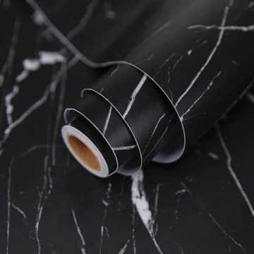 practicalWs 11.8"×78.7" Black Marble Contact Paper Matte Peel and Stick Kitchen Countertops Paper B...