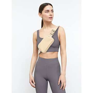 Fanny Pack Crossbody Bags for Women Men, Mini Everywhere Belt Bag, Unisex Fashion Small Waist Pouch for Travel Run Outdoor Cycling and Shopping (Khaki + strap)