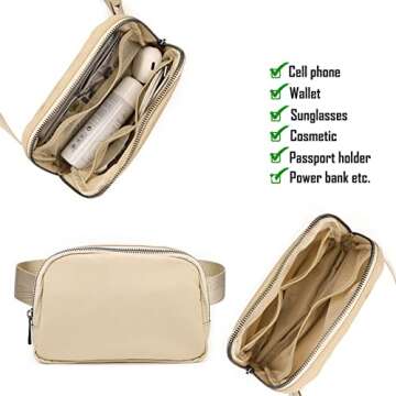 Fanny Pack Crossbody Bags for Women Men, Mini Everywhere Belt Bag, Unisex Fashion Small Waist Pouch for Travel Run Outdoor Cycling and Shopping (Khaki + strap)