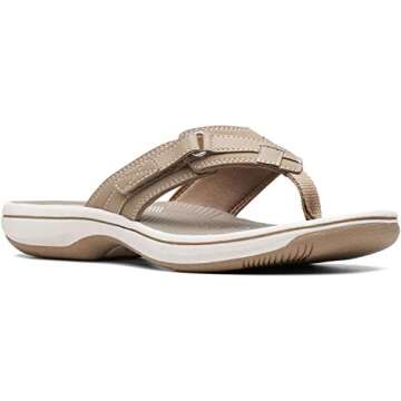 Clarks Women's Breeze Sea-Hanging Flip-Flop, Taupe Synthetic, 8
