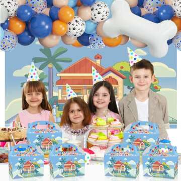 POAKYPA 12 PCS Blue Dog Birthday Party Supplies,Cartoon Kid Party Decorations bags, candy boxes,Boys and Girls Birthday Party Decorations