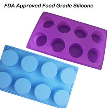 8-Cavity Large Round Silicone Baking Mold, SourceTon 3 Packs of Food Grade Non-Stick Baking Molds fo...