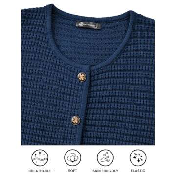 PRETTYGARDEN Women's Knit Cardigan Sweaters Fall Fashion Long Sleeve Open Front Button Down Trendy Casual Sweater Jacket (Navy,Medium)