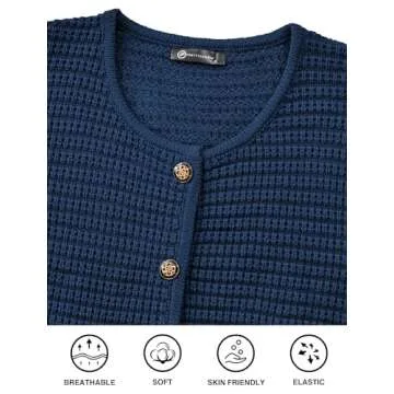 PRETTYGARDEN Women's Knit Cardigan Sweaters Fall Fashion Long Sleeve Open Front Button Down Trendy Casual Sweater Jacket (Navy,Medium)