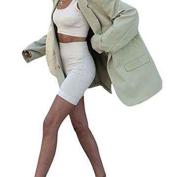 Grlasen Women Casual Elegant Long Sleeve Oversized Lapel Blazers Open Front Solid Work Office Jacket Blazer Light Green