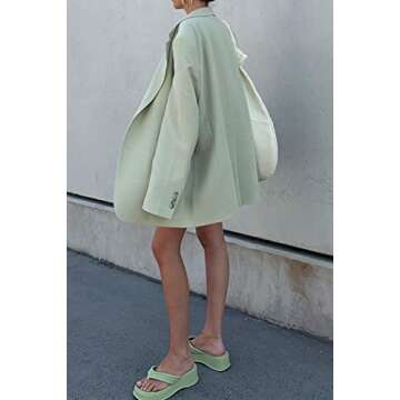 Grlasen Women Casual Elegant Long Sleeve Oversized Lapel Blazers Open Front Solid Work Office Jacket Blazer Light Green