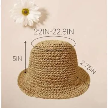 Womens Straw Bucket Hat Wide Brim Summer Beach Hat for Women Foldable Travel Sun Hat Fedora Crochet ...