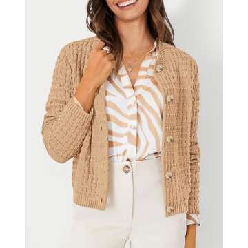 PRETTYGARDEN Women's Knit Cardigan Sweaters Casual Long Sleeve Open Front Button Down Trendy Jackets Outerwear (Khaki,Small)