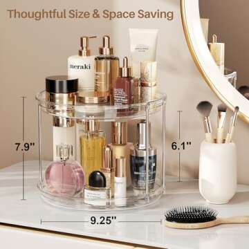 LAMU 2 Pack 2 Tier Lazy Susan Turntable Organizer 9.25'' Rotating Spice Rack Organization for Cabinet, Kitchen, Pantry, Countertop, Bathroom, Medicine Cabinet Organizer, Clear