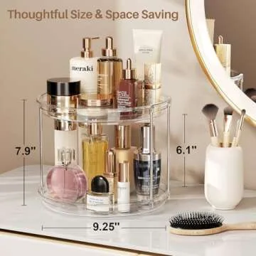 LAMU 2 Pack 2 Tier Lazy Susan Turntable Organizer 9.25'' Rotating Spice Rack Organization for Cabinet, Kitchen, Pantry, Countertop, Bathroom, Medicine Cabinet Organizer, Clear