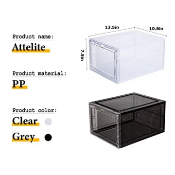 Attelite Drop Front Plastic Shoe Box Set of 6 - Stackable Display