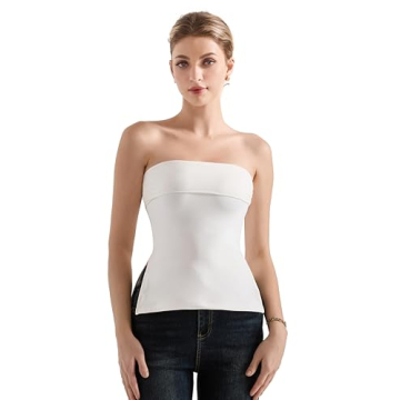 SUUKSESS Women Double Lined Going Out Trendy Tube Tops Side Split Sexy Strapless Tanktops (White,S)