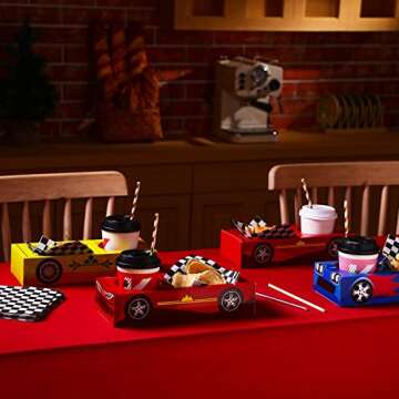 Lincia 12 Pieces Race Car Party Food Boxes Car Birthday Party Supplies Food Trays with Snack and Drinks Boxes and One Pack Checkered Napkin for Birthday Race Themed Supplies