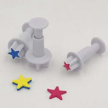 gobaker Star Mini Fondant Plunger Cutter Set Cake Cookies Cupcake Decorating Tool DIY Mold, 3-Pack,Small