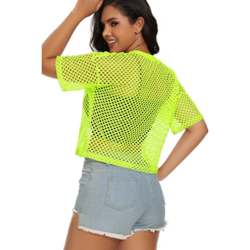 Women's Fishnet Tops Casual Sheer Crop T-Shirt