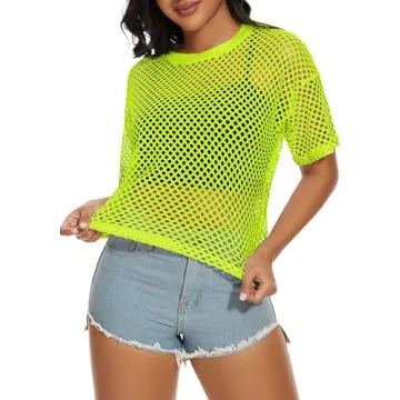Women's Fishnet Tops Casual Sheer Crop T-Shirt