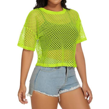 Women's Fishnet Tops Casual Sheer Crop T-Shirt