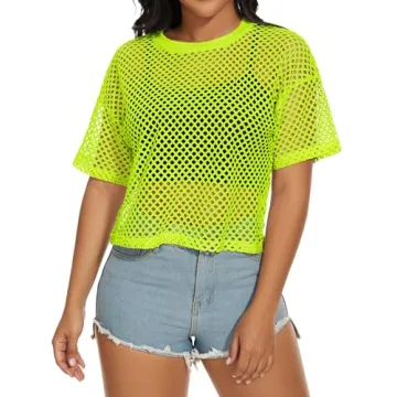 Women's Fishnet Tops Casual Sheer Crop T-Shirt