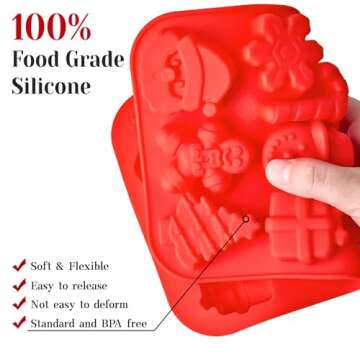 CLUEWR Christmas Chocolate Molds, 2PCS Silicone Candy Molds Santa Clause Christmas Tree Snowman Gingerbread Man Baking Molds for Jellies, Candies, Ice Cubes, Wax Melts, Soaps, Candles