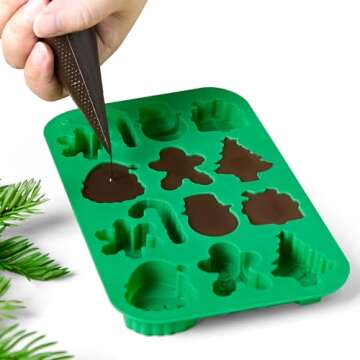 CLUEWR Christmas Chocolate Molds, 2PCS Silicone Candy Molds Santa Clause Christmas Tree Snowman Gingerbread Man Baking Molds for Jellies, Candies, Ice Cubes, Wax Melts, Soaps, Candles