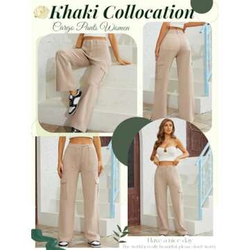 QYANGG High Waist Cargo Pants Women Stretch Baggy Cargo Pants Women Multiple Pockets Relaxed Fit Str...