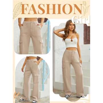 QYANGG High Waist Cargo Pants Women Stretch Baggy Cargo Pants Women Multiple Pockets Relaxed Fit Straight Wide Leg Y2K Pants Khaki