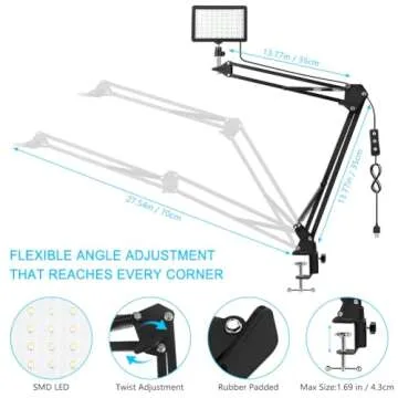 3 Packs 70 LED Video Conference Lighting with C Clamp Arm Stand/Color Filters, Obeamiu 5600K USB Studio Light Photography Lighting Kit for Live Game Streaming, YouTube, Zoom Call, Collection Portrait