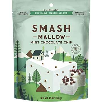 Mint Chocolate Chip by SMASHMALLOW | Snackable Marshmallows | Gluten Free | Non-GMO | Organic Cane Sugar | 100 Calories | Pack of 3 (4.5 oz)
