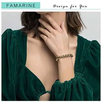 FAMARINE Chunky Bracelet Twisted Bangle Bracelet for Women, Vintage Minimalist Wide Charm Bangle Couples Love Bracelets, 14K Gold Plated