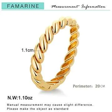 FAMARINE Chunky Bracelet Twisted Bangle Bracelet for Women, Vintage Minimalist Wide Charm Bangle Couples Love Bracelets, 14K Gold Plated
