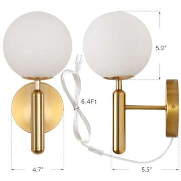Gold Plug in Wall Sconces Set of 2 with LED Bulbs