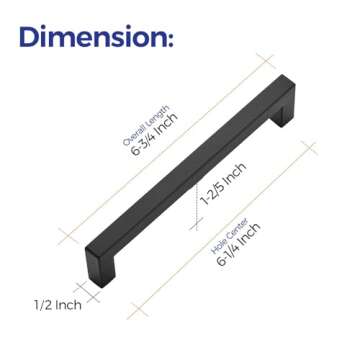Ravinte 5 Pack 6-1/4 Inch Kitchen Square Cabinet Handles Matte Black Cabinet Pulls Stainless Steel Drawer Pulls Kitchen Cabinet Hardware Kitchen Handle