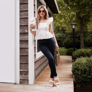 JENN ARDOR Women's Heeled Sandals Chunky Heel Square Toe Strappy Braided Sandals for Women Mules Heels Comfortable Slide Dress Sandals