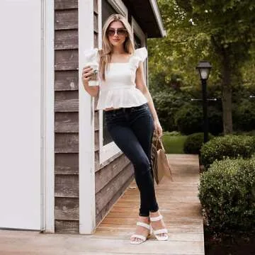 JENN ARDOR Women's Heeled Sandals Chunky Heel Square Toe Strappy Braided Sandals for Women Mules Heels Comfortable Slide Dress Sandals