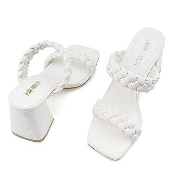 JENN ARDOR Women's Heeled Sandals Chunky Heel Square Toe Strappy Braided Sandals for Women Mules Heels Comfortable Slide Dress Sandals