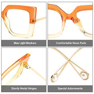 Zeelool Chic Oversized Square Blue Light Glasses for Women