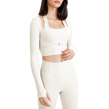 Flygo Stylish Long Sleeve Yoga Shirt with Built-in Bra for Active Women