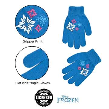 Disney Girls' Little Frozen Winter Hat and Kids Gloves Set, Elsa and Anna Beanie, Blue/Pink, Age 4-7