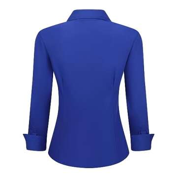 Womens Button Down Shirts Long Sleeve Regular Fit Basic Simple Stretch Work Blouse Royal Blue S